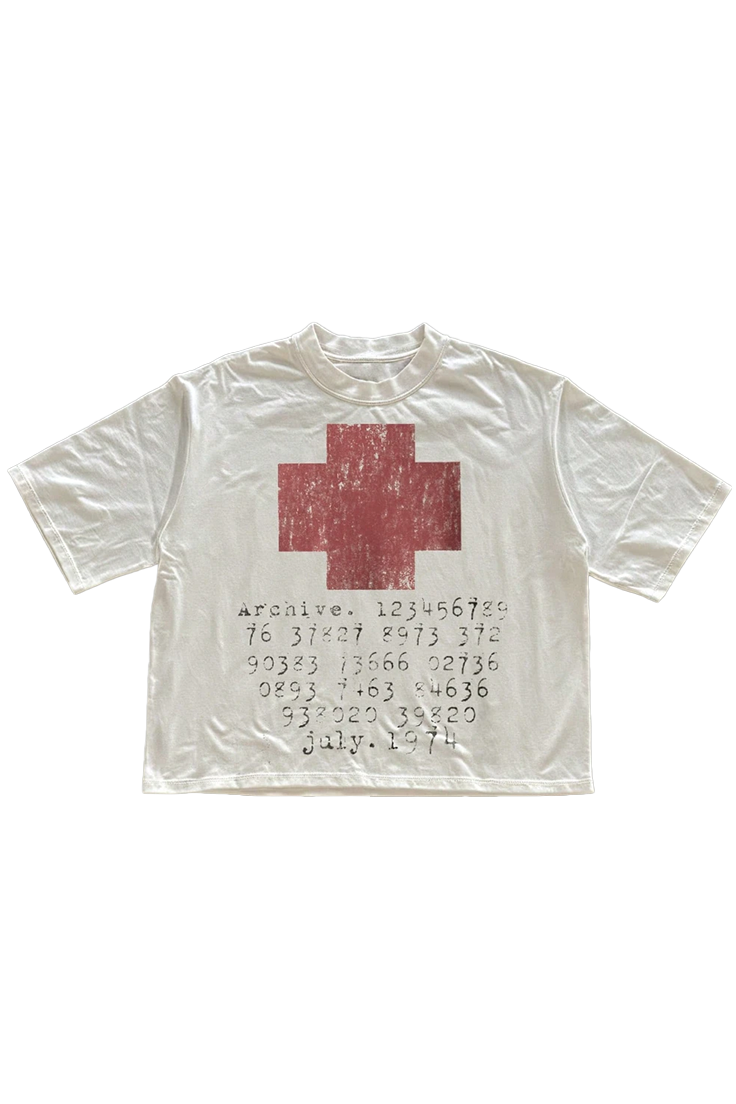 Crew Neck Red Cross Boxy Fit T-shirt