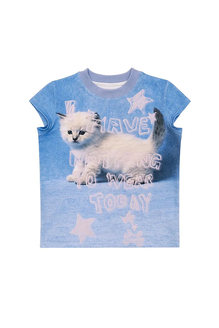 Summer Cute Cat O-neck Baby Tee