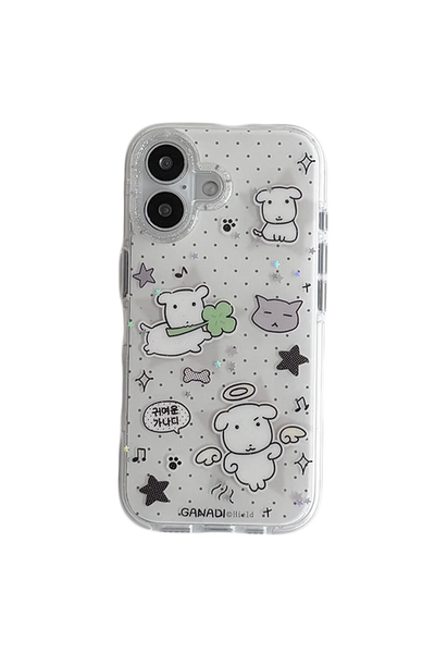 Funda para iPhone con diseño de cachorros y lunares estilo Soft Girl Kawaii