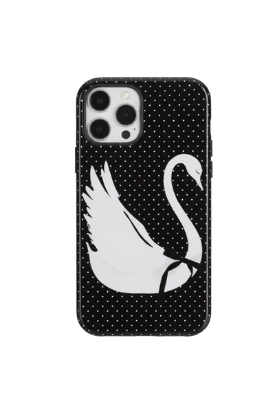 Fundas para iPhone de lunares de cisne en blanco y negro