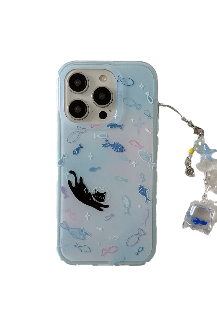 Blue Cartoon Fish Cat Fashion iPhone Cases