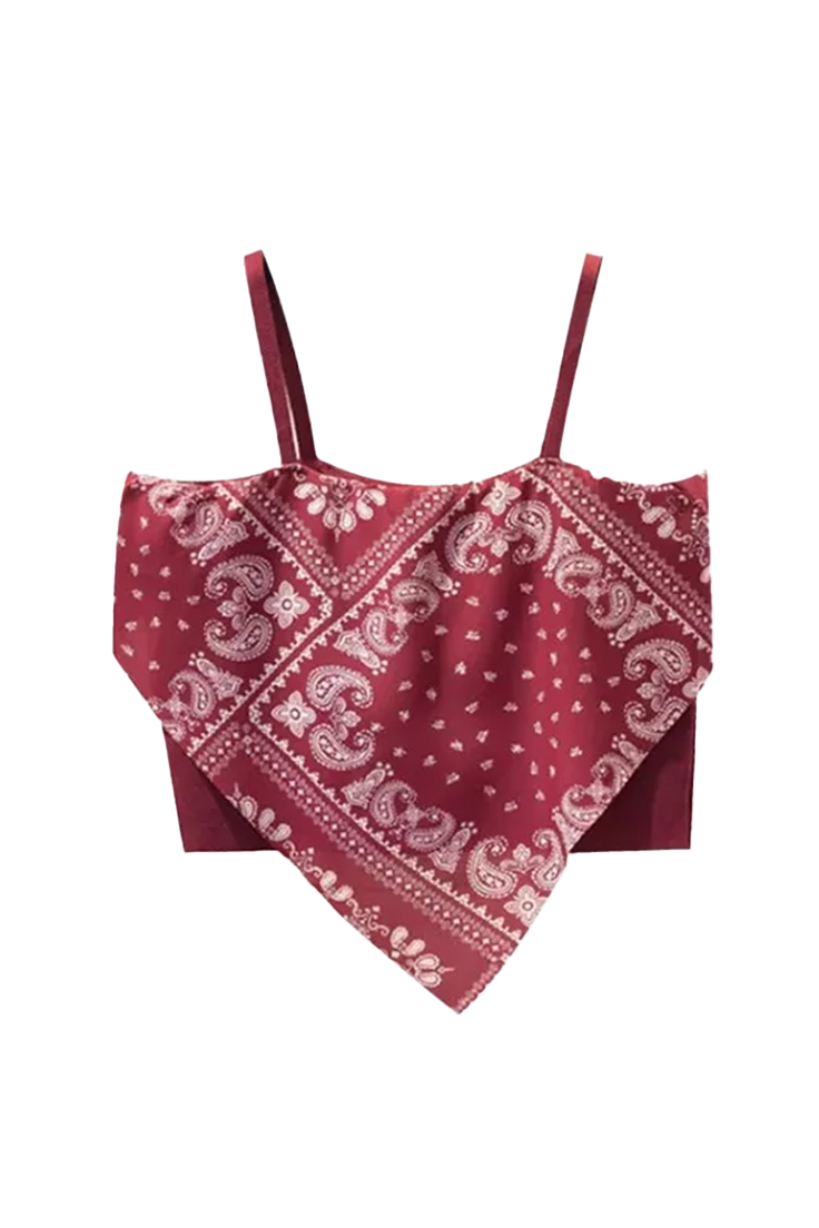 Patchwork Printing Halter Crop Top