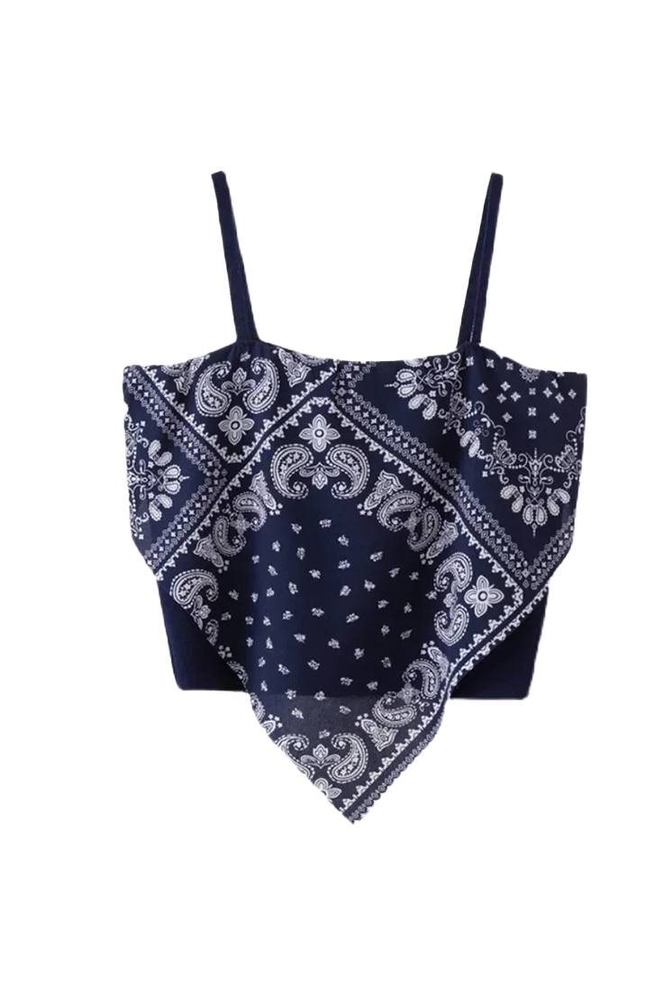 Patchwork Printing Halter Crop Top