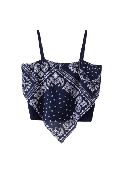 Patchwork Printing Halter Crop Top