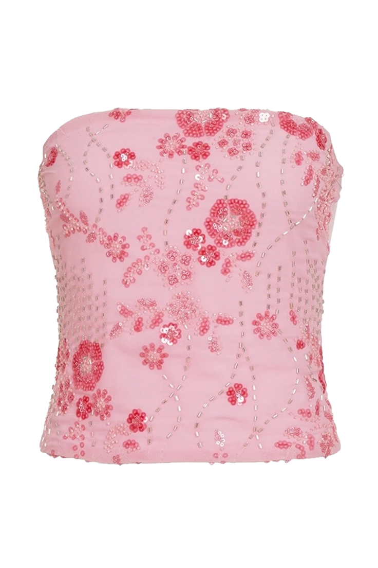 Strapless Bra Floral Bralette Pink Crop Top