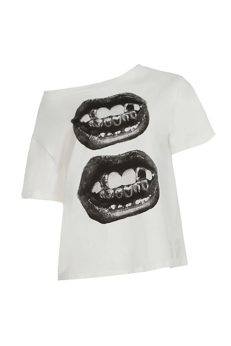 American Street Hip Hop Mouth Print Loose T-shirt