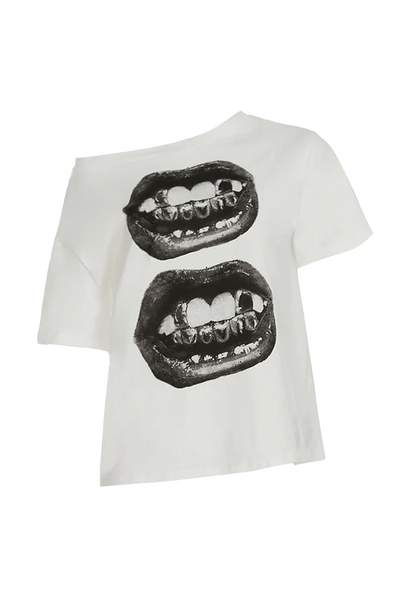 American Street Hip Hop Mouth Print Loose T-shirt