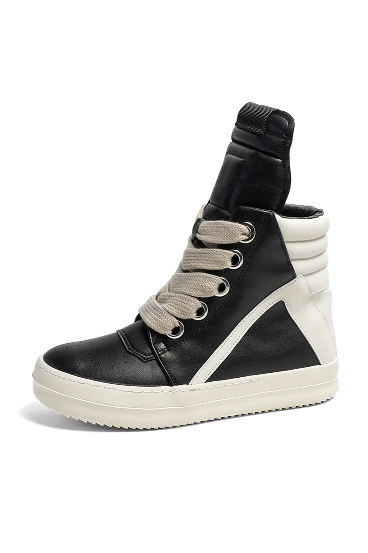 High-top Shoes Lace-up Leather Skateboard Sneakers