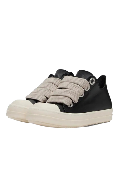 Black Leather Lace Up Casual Thick Bottom Sneakers
