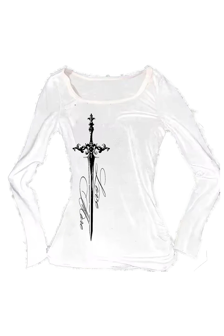 Grunge Aesthetic Letter Sword Long Sleeve Top