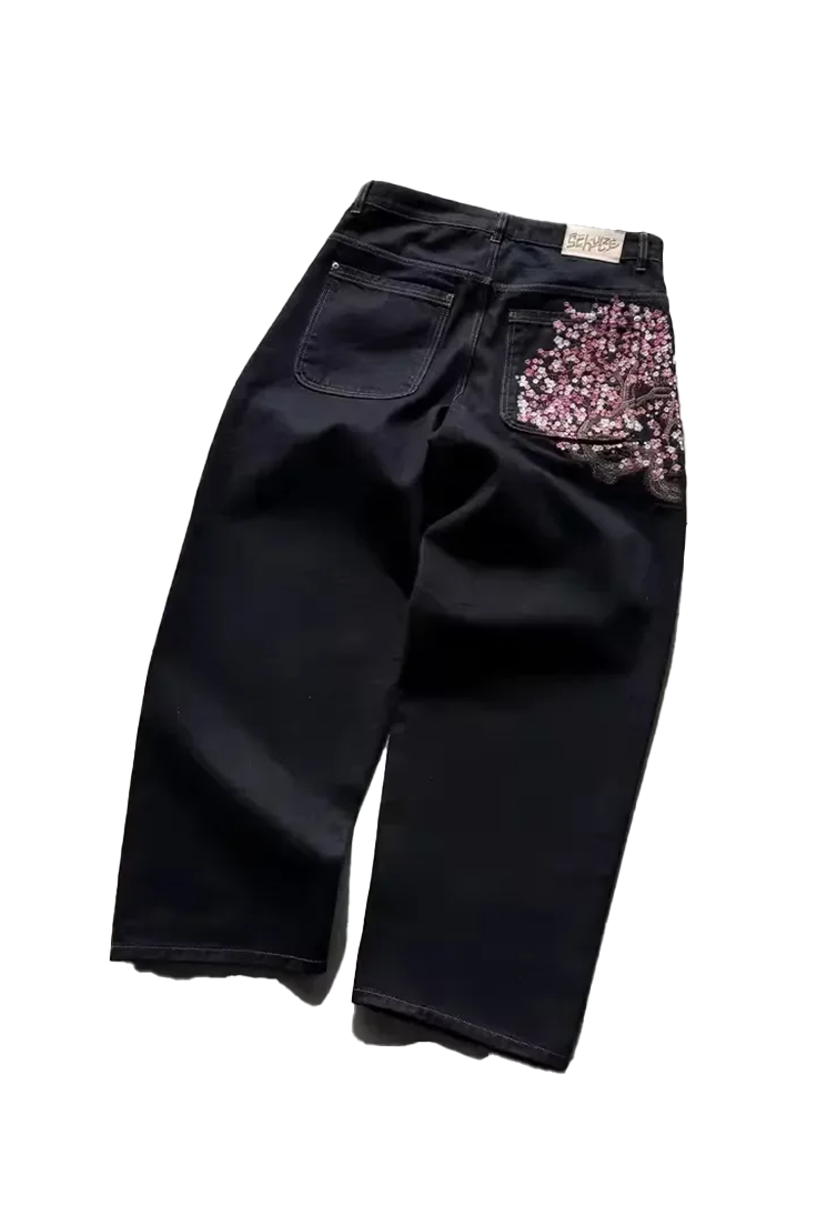 Y2K Low Rise Cherry Blossom Embroidery Jeans