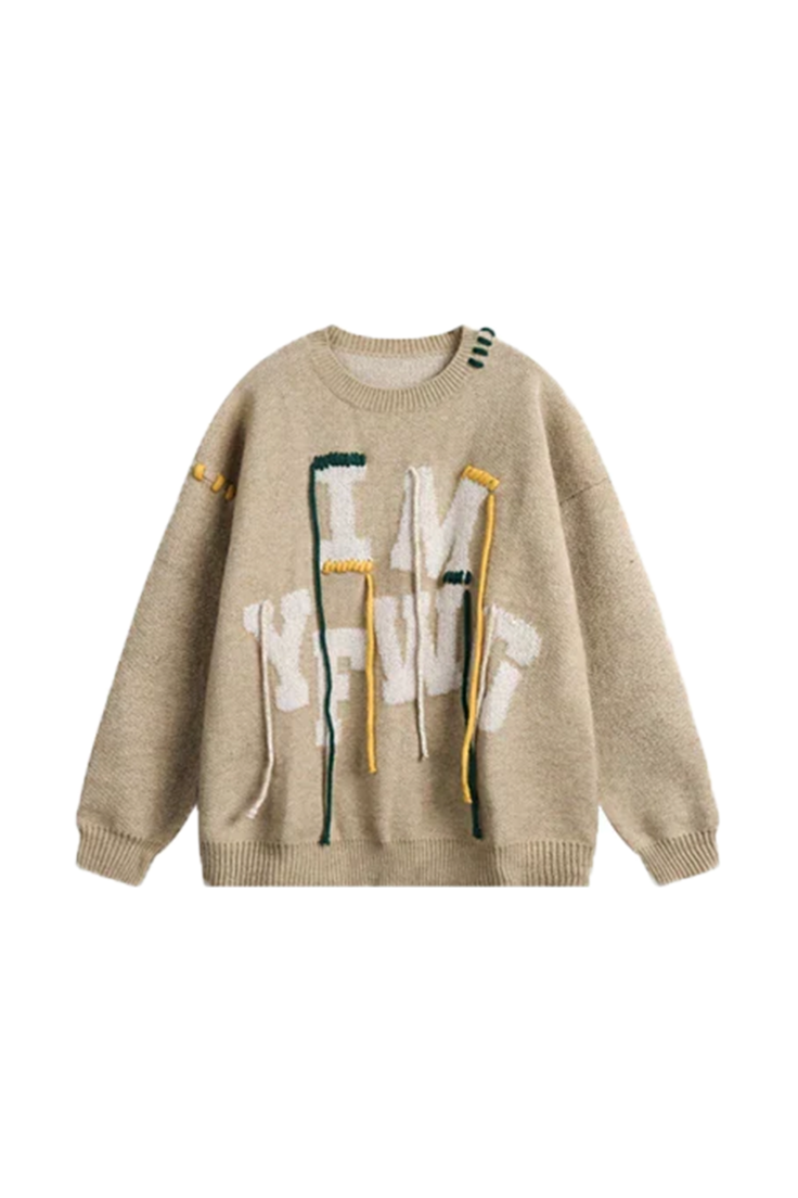 Oversize Alphabet Embroidery Knitted Sweater