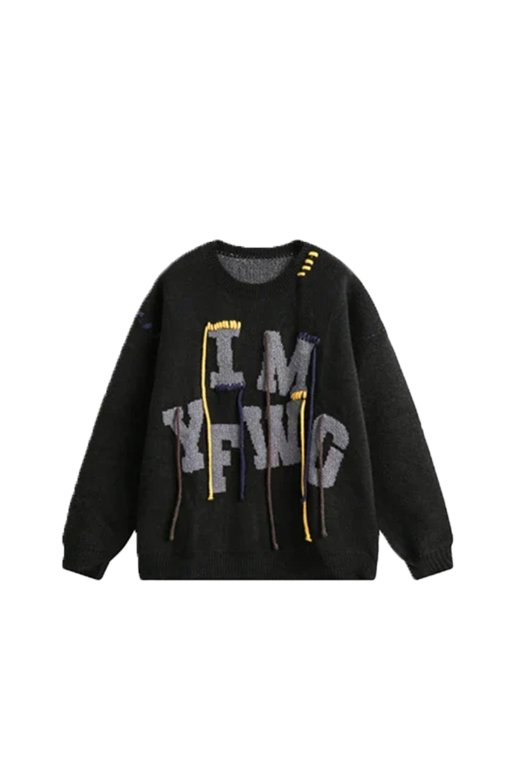 Oversize Alphabet Embroidery Knitted Sweater