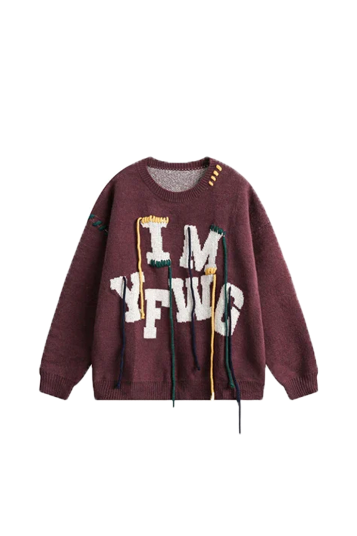 Oversize Alphabet Embroidery Knitted Sweater