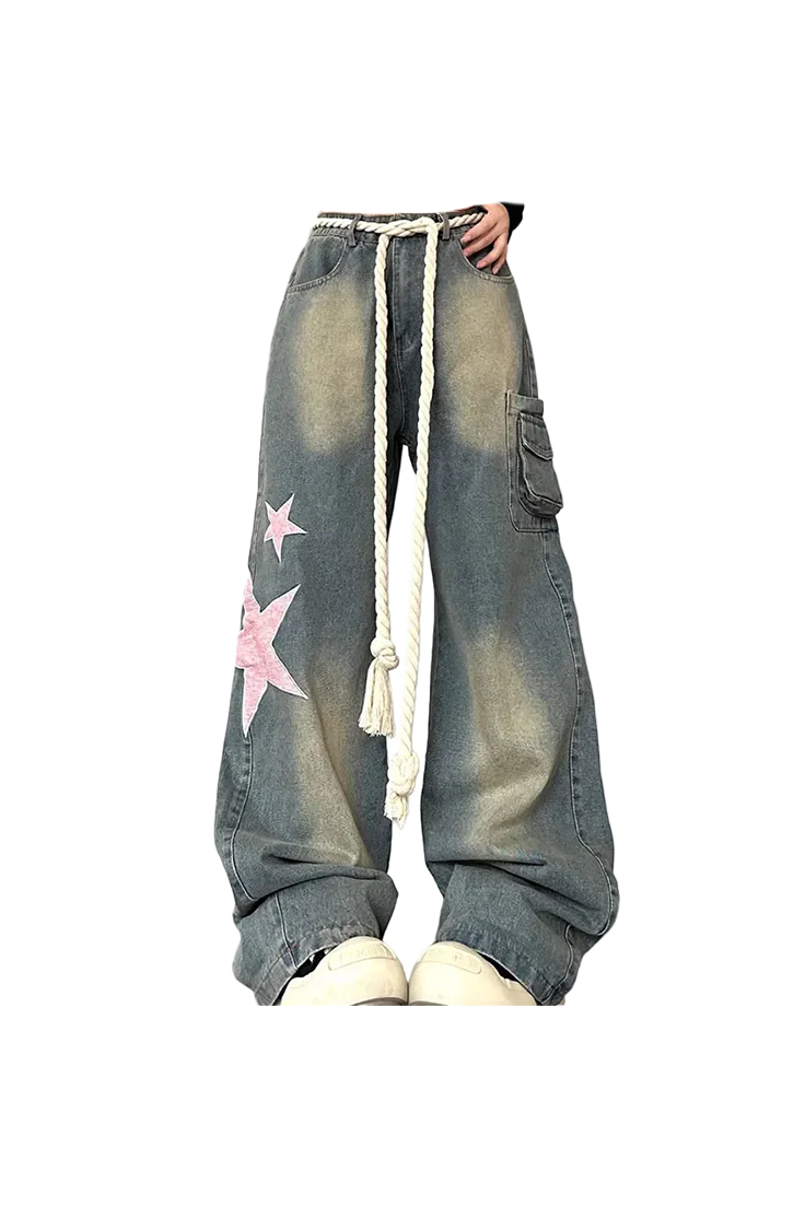Retro Star Wide Leg Baggy Jeans