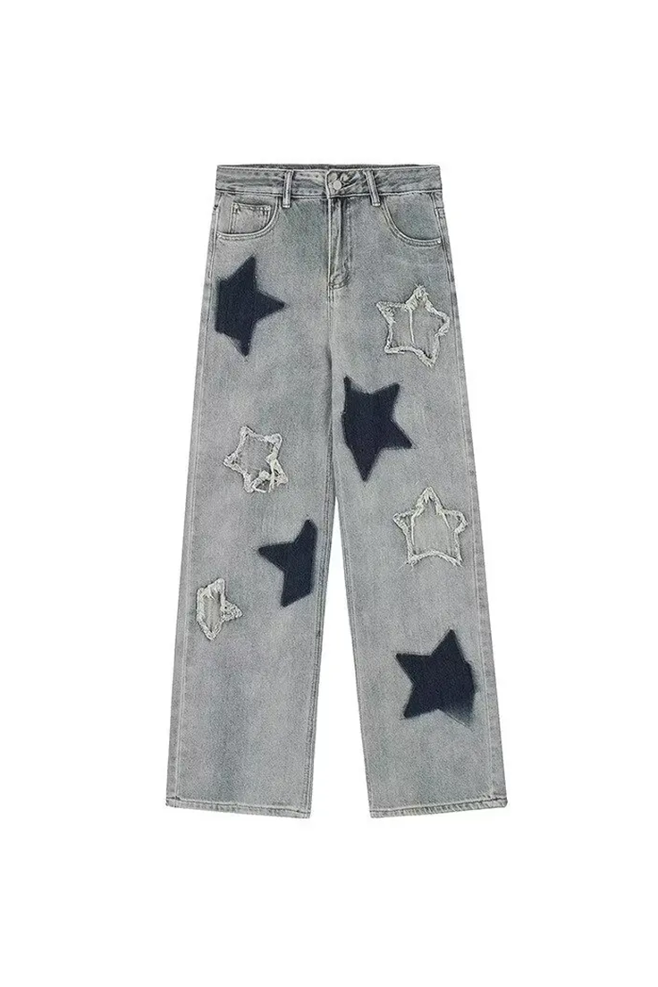 Vintage Star Embroidery Baggy Jeans