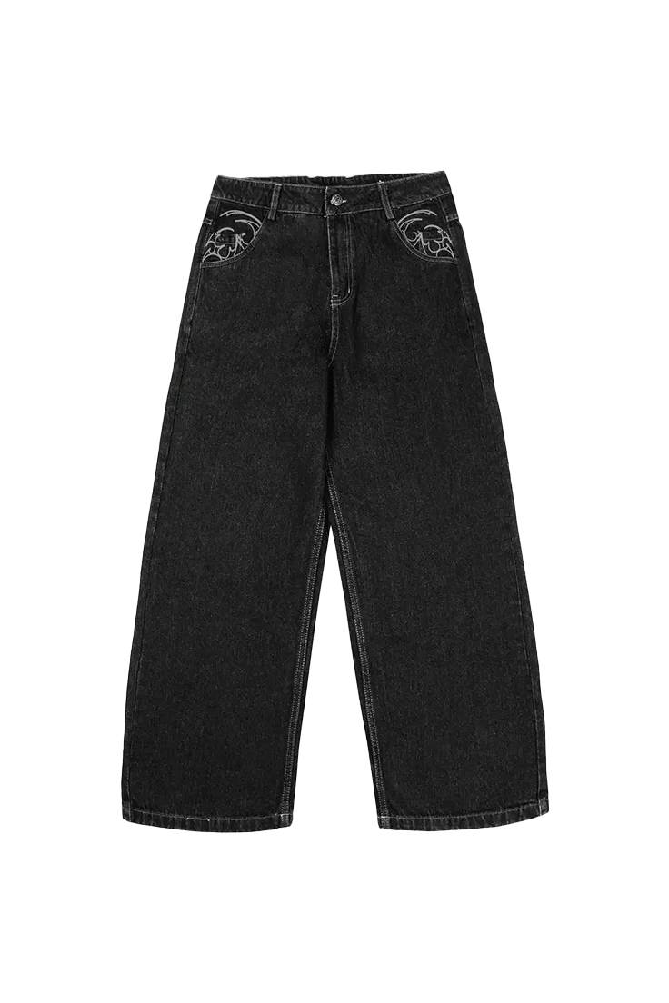Embroidery Baggy Loose Straight Jeans