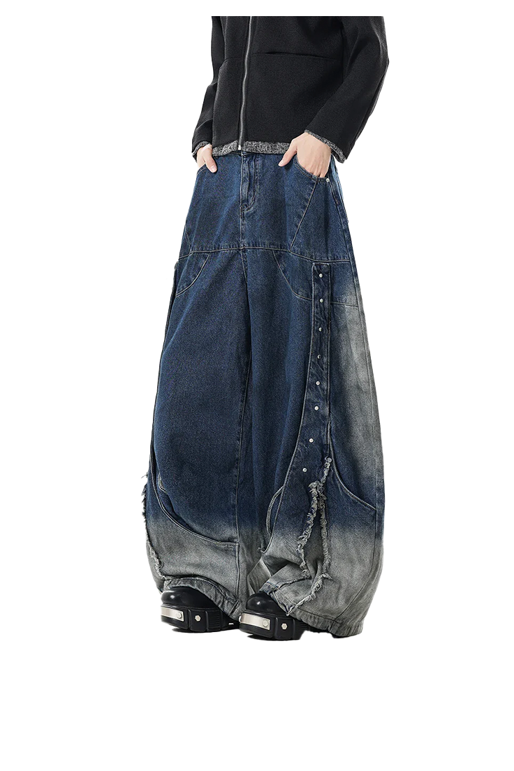 Washed Gradient Color Wide Leg Jeans
