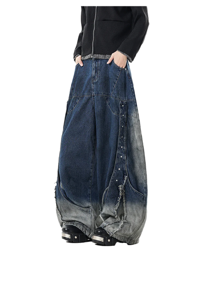 Washed Gradient Color Wide Leg Jeans