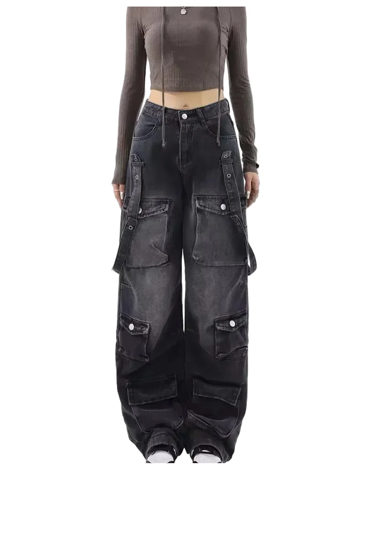 Y2K Belted Washed Cargo Jeans