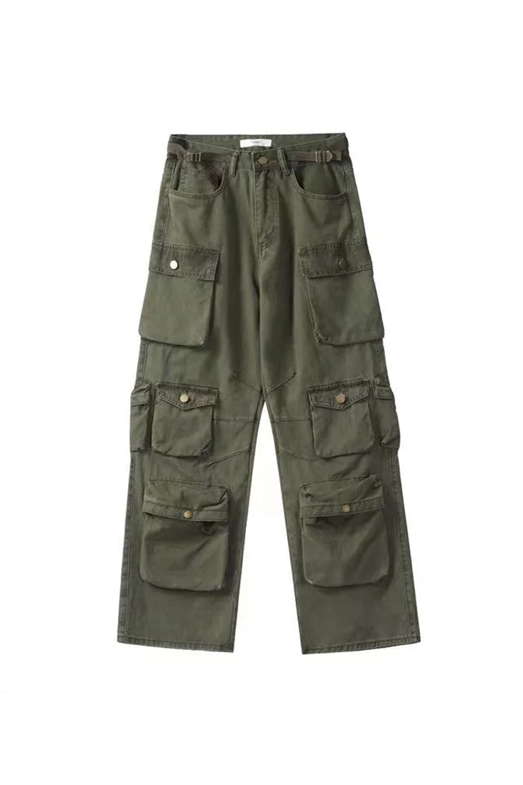 Y2K Belted Washed Cargo Jeans