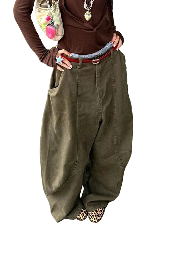 Rostbraune weite High-Waist Jeans