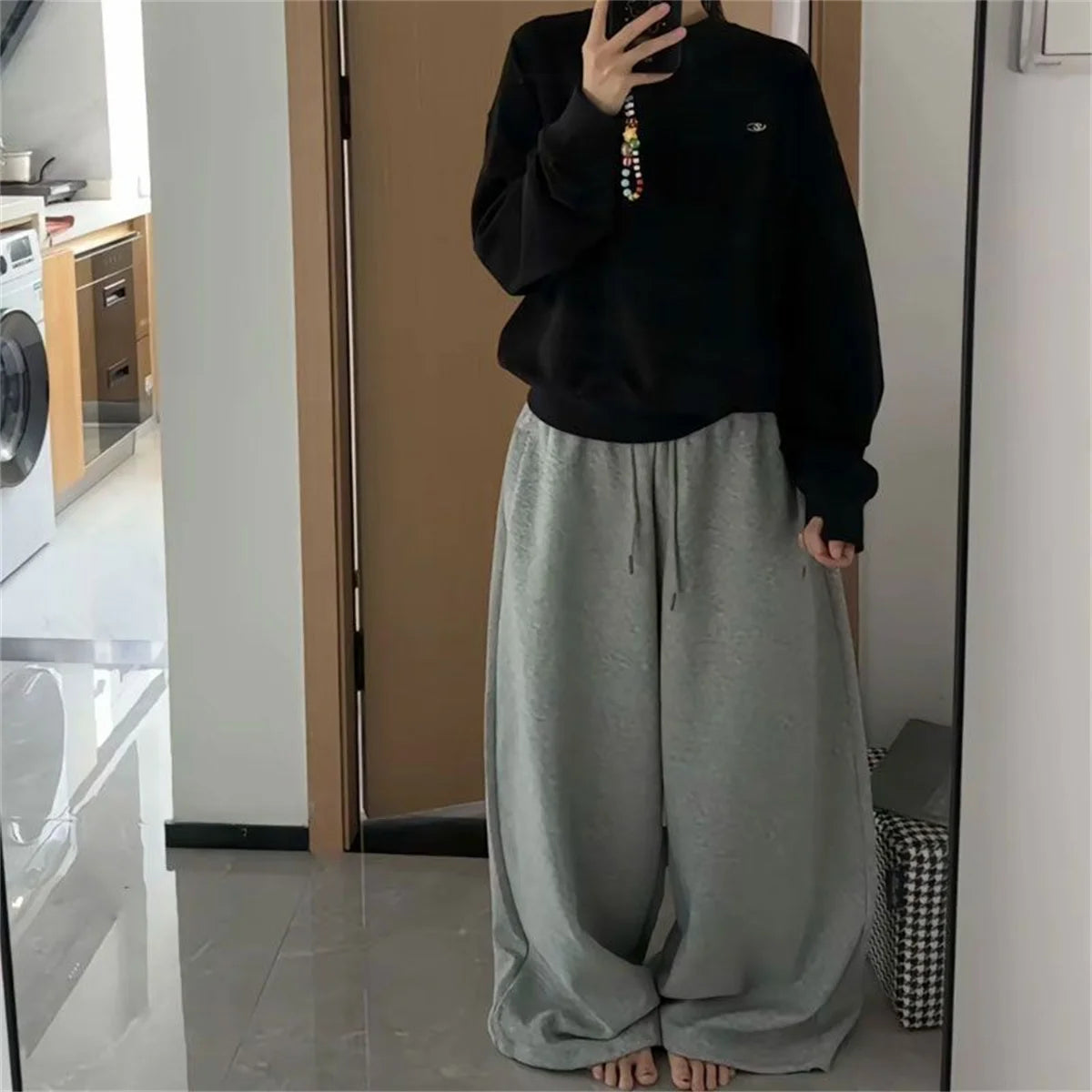 Y2K Oversized Woman Grey Black Sweatpants