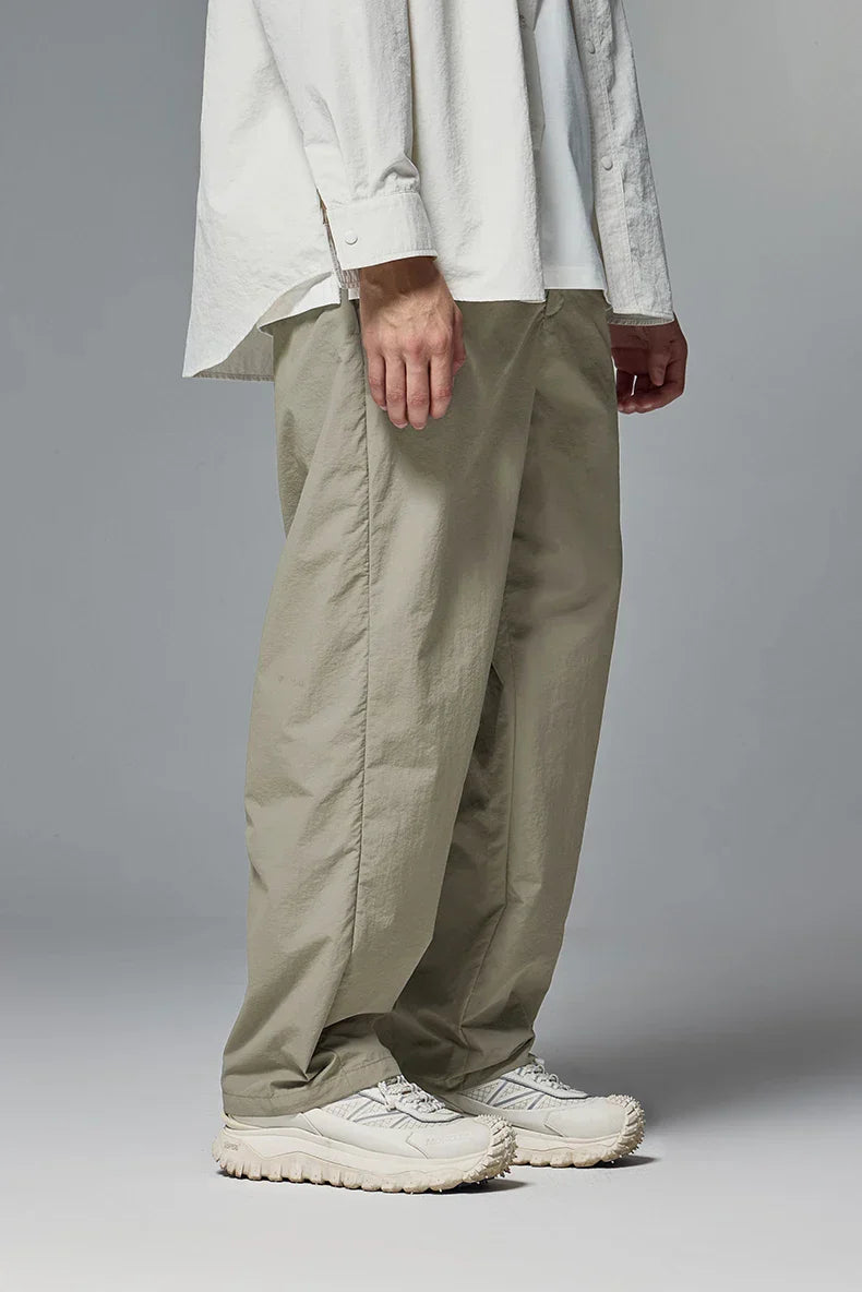 Solid Color Nylon Comfy Straight Leg Pants