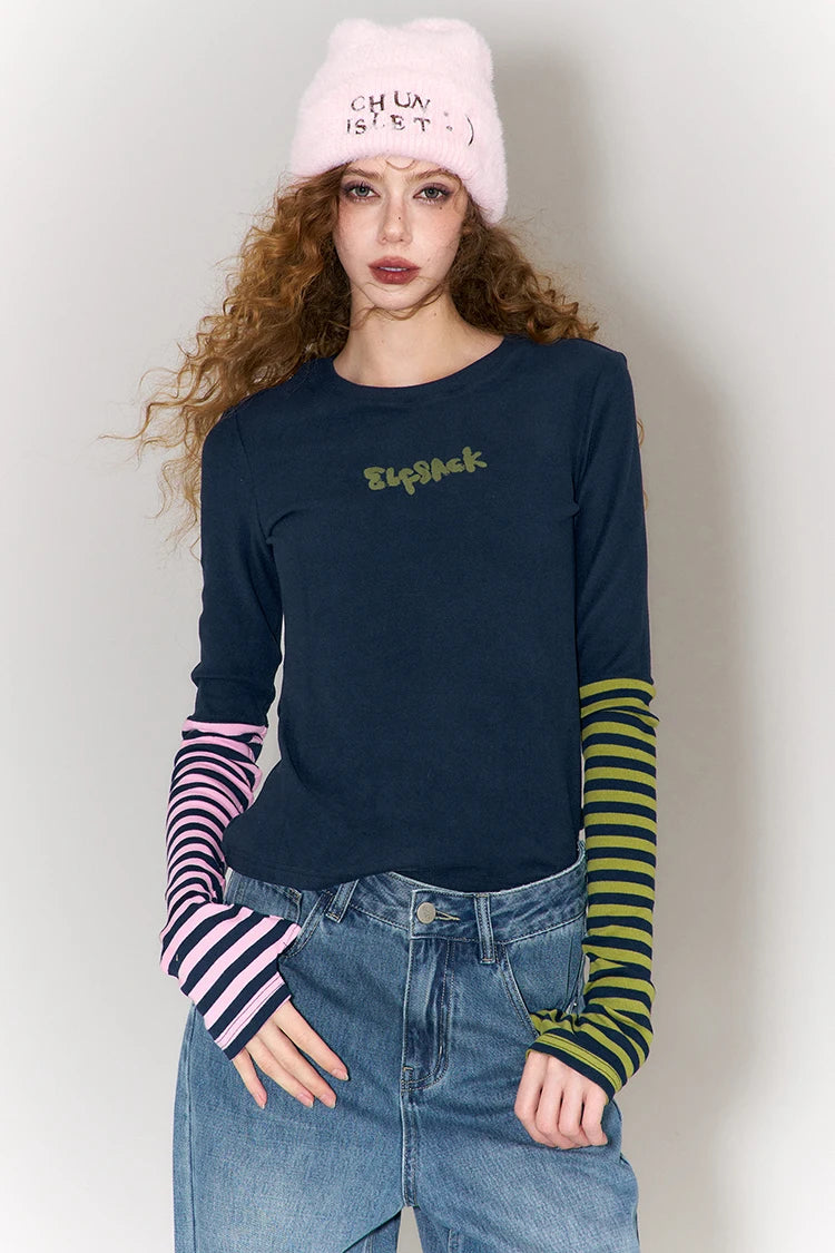 Two Layered Colorful Sleeves T-shirt