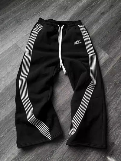 Y2k bestickte Freizeithose in Schwarz-Grau