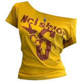 Y2K Vintage schulterfreies bedrucktes Crop Top