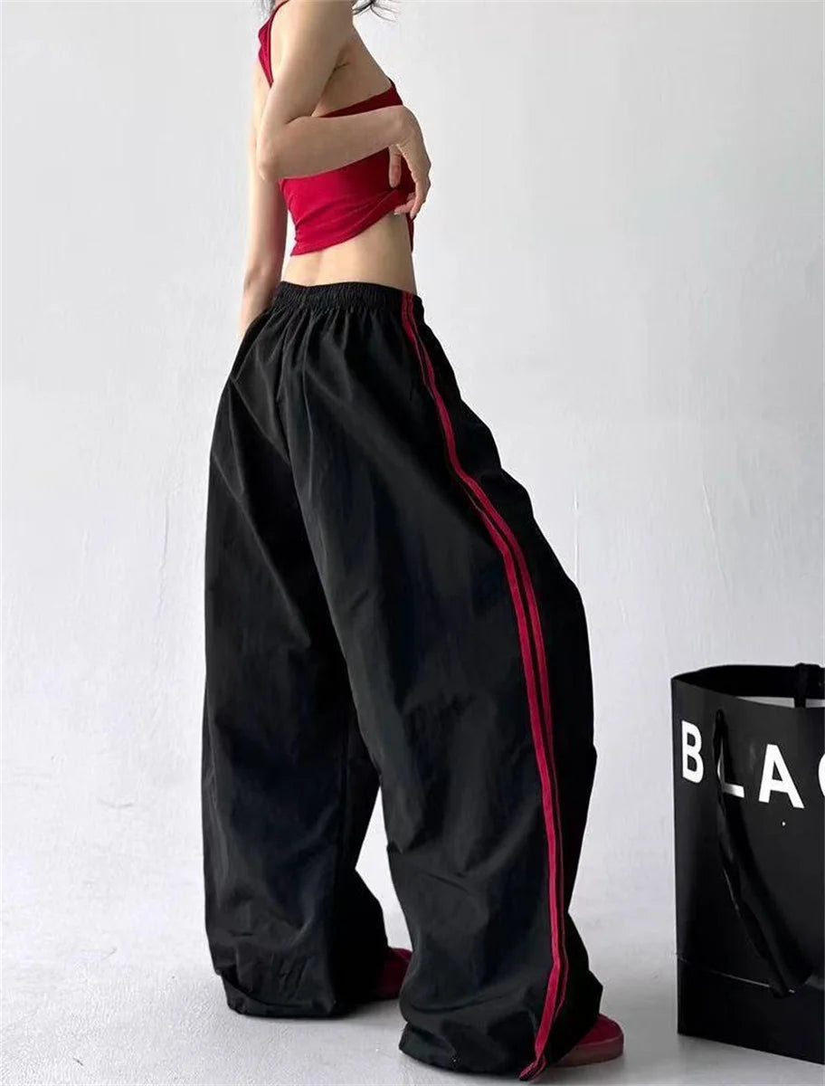 High Waisted Loose Red Stripped Pants