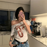 Y2K Vintage schulterfreies bedrucktes Crop Top