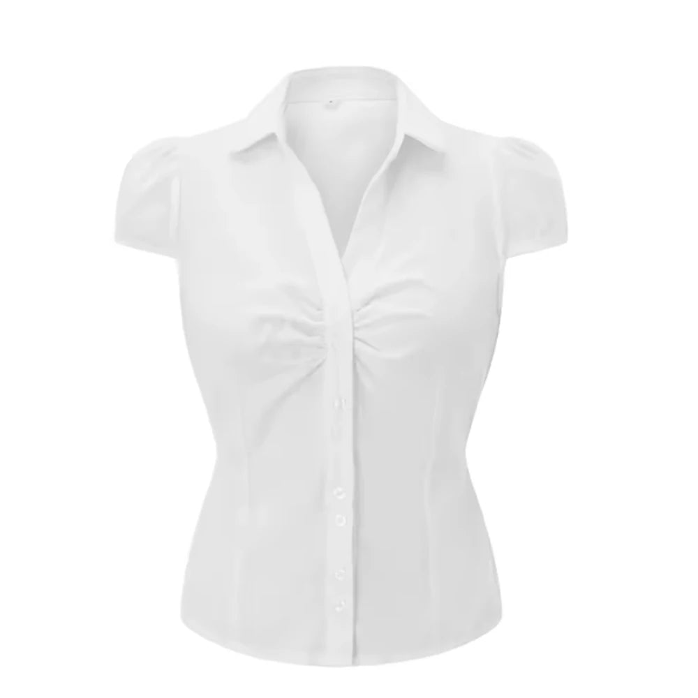Summer Kawaii Solid Shirring Shirt