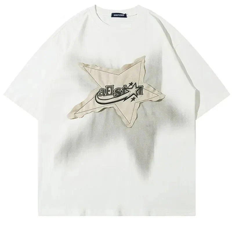Star Splicing Embroidery T-Shirt
