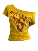 Y2K Vintage schulterfreies bedrucktes Crop Top