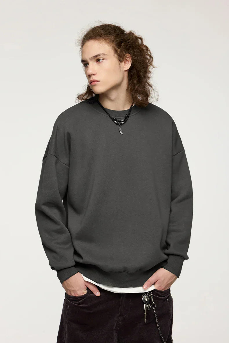 Thick Lined Fleece Crewneck Loose Sweatshirt