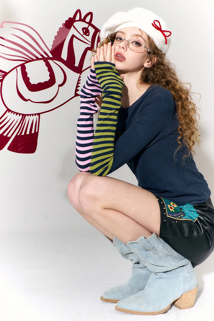 Two Layered Colorful Sleeves T-shirt