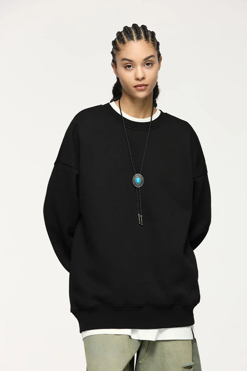 Thick Lined Fleece Crewneck Loose Sweatshirt