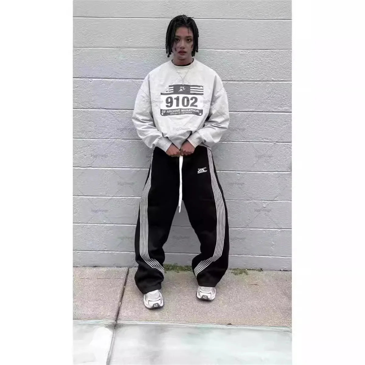 Y2k Embroidered Black Gray Casual Pants