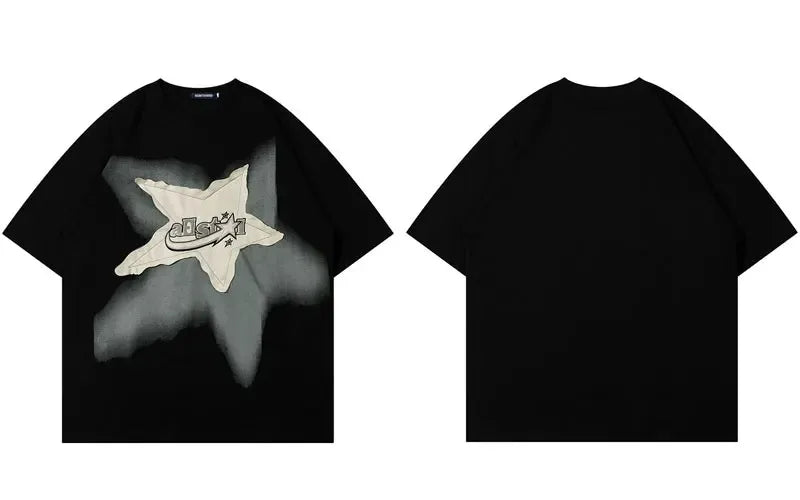 Star Splicing Embroidery T-Shirt
