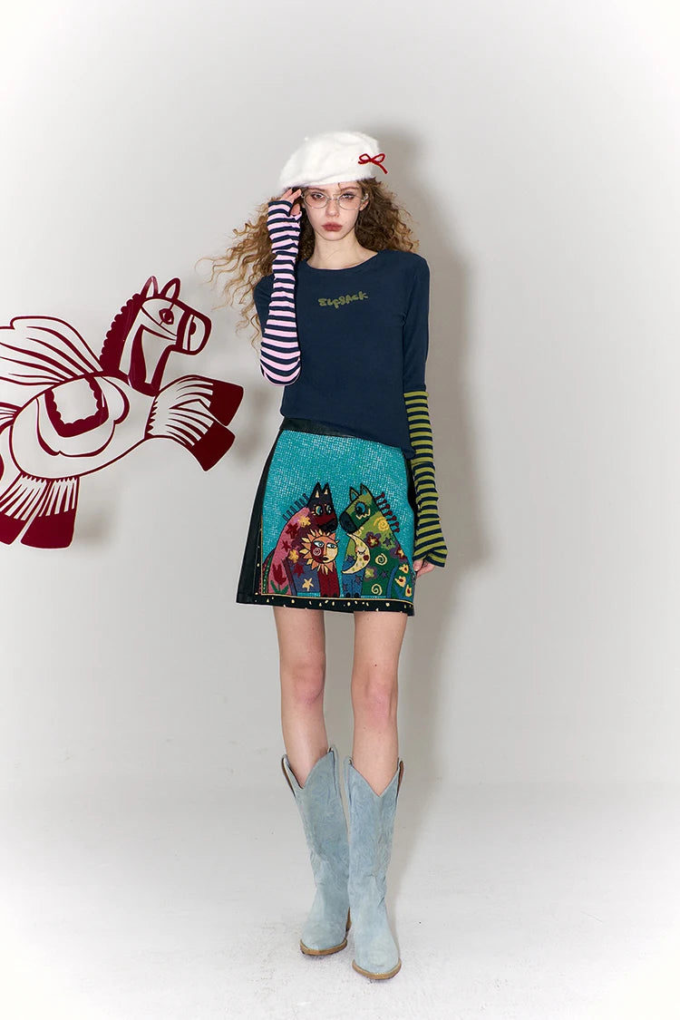 Two Layered Colorful Sleeves T-shirt