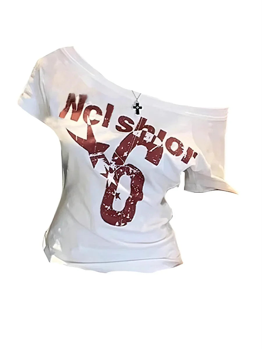 Y2K Vintage schulterfreies bedrucktes Crop Top
