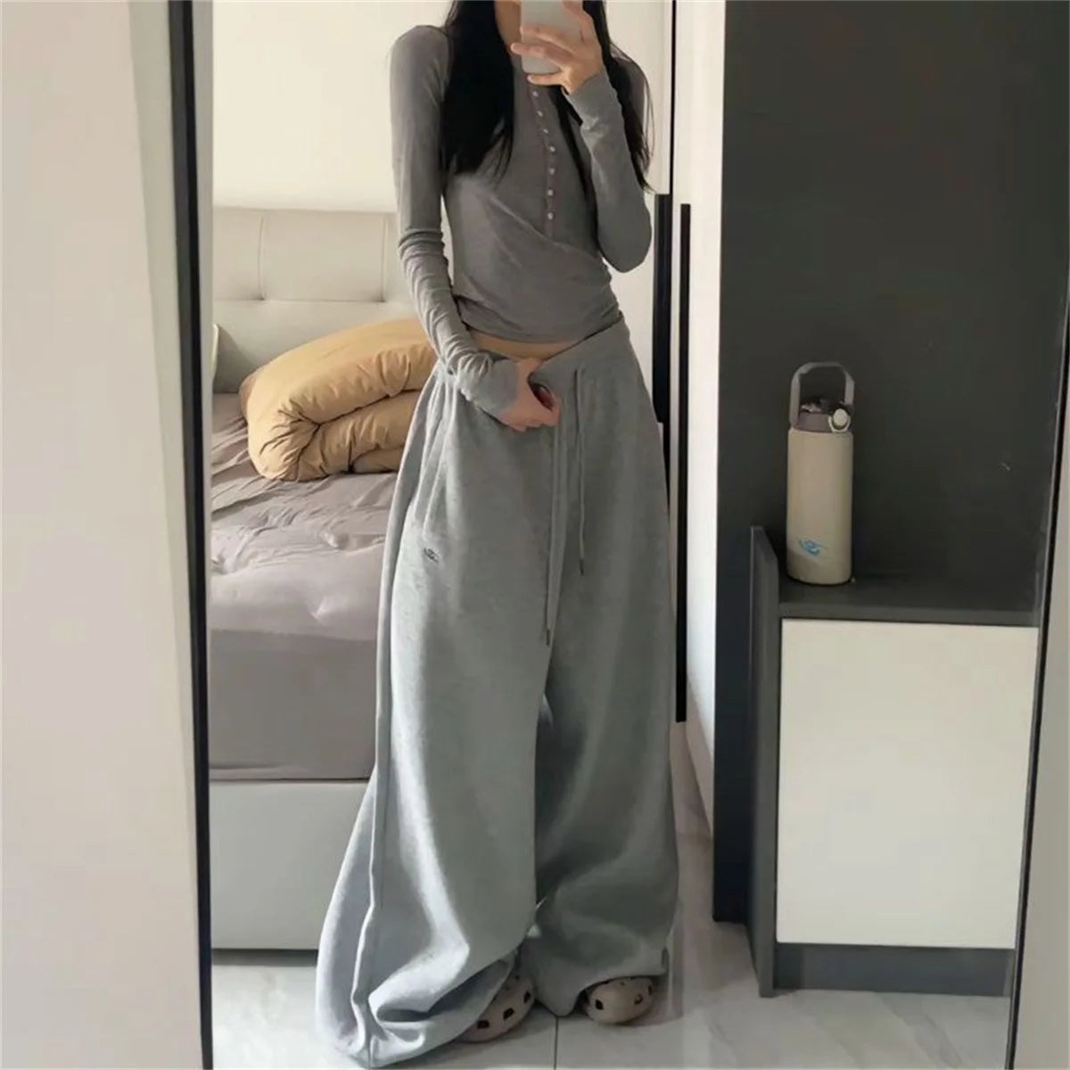 Y2K Oversized Woman Grey Black Sweatpants