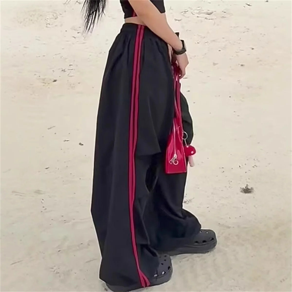 High Waisted Loose Red Stripped Pants