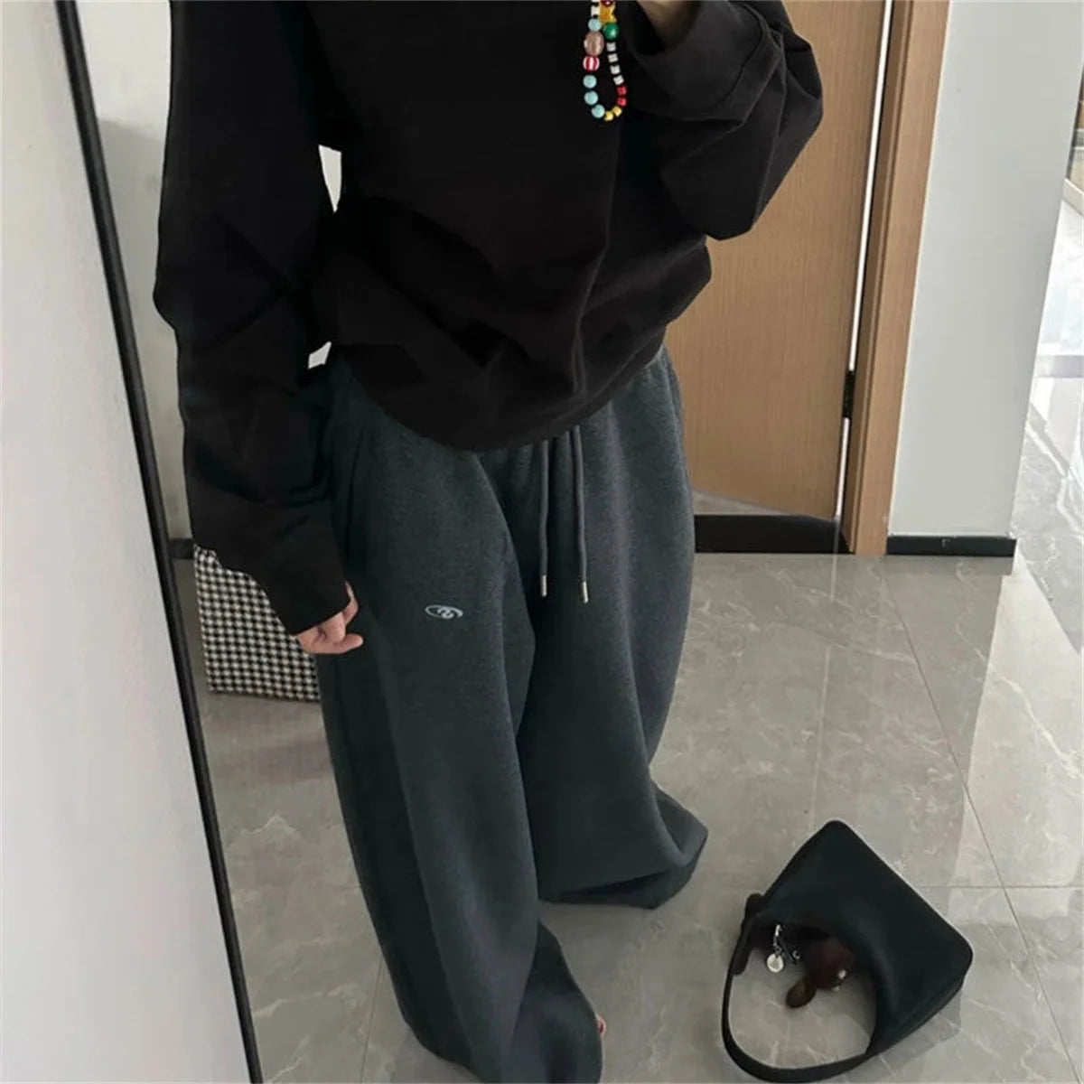Y2K Oversized Woman Grey Black Sweatpants