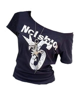 Y2K Vintage schulterfreies bedrucktes Crop Top