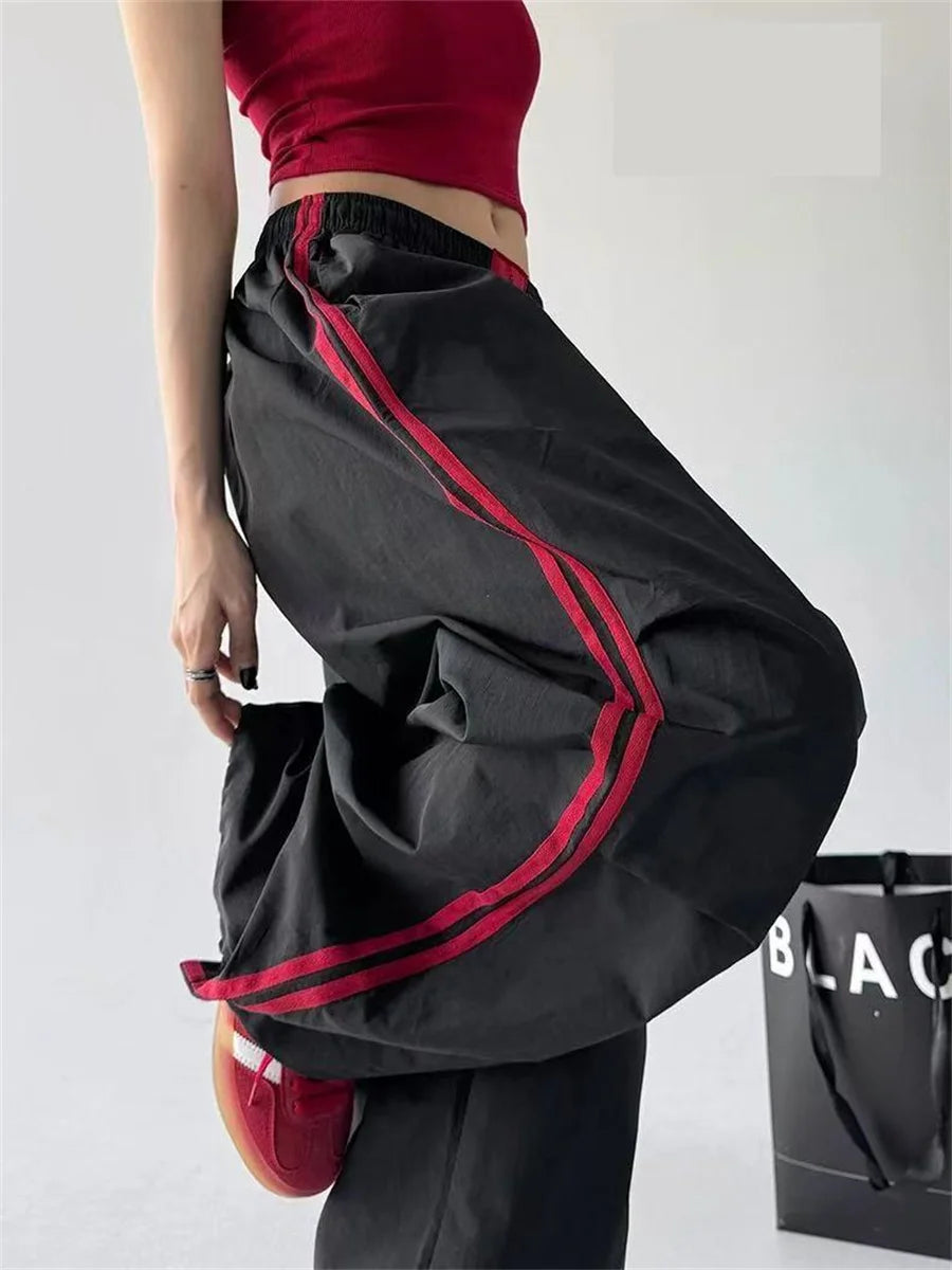 High Waisted Loose Red Stripped Pants