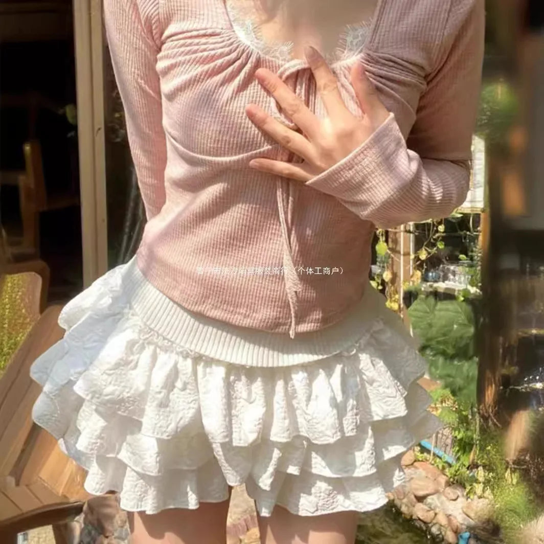 Ruffles Layered Patchwork High Waist Mini Skirts