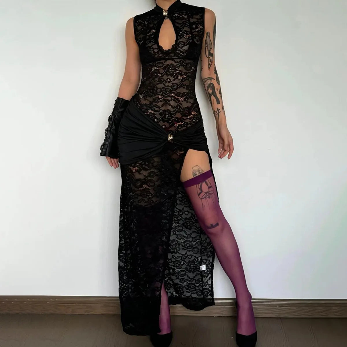 Women Vintage Lace Long Dress